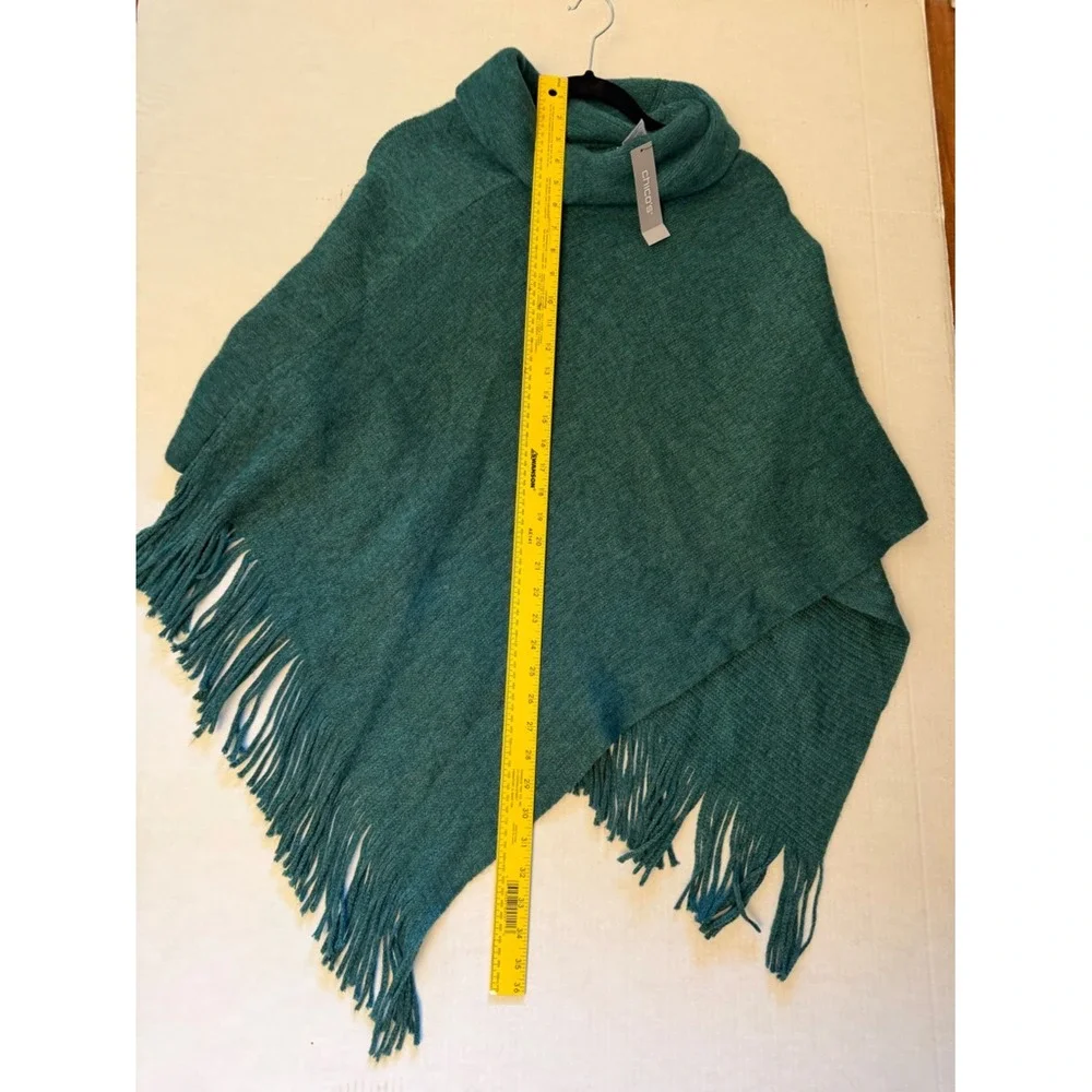 Chico's Teal Knit Fringe‎ Poncho NWT Sz-One Size.  WNTR
